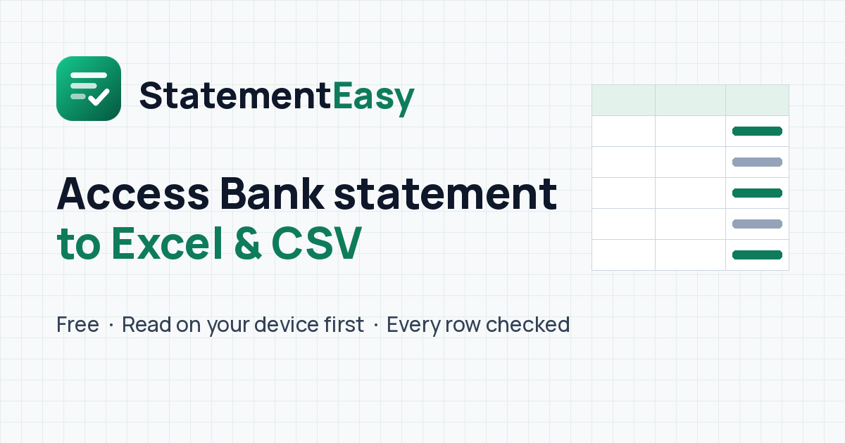Access Bank Statement to Excel — Free | StatementEasy